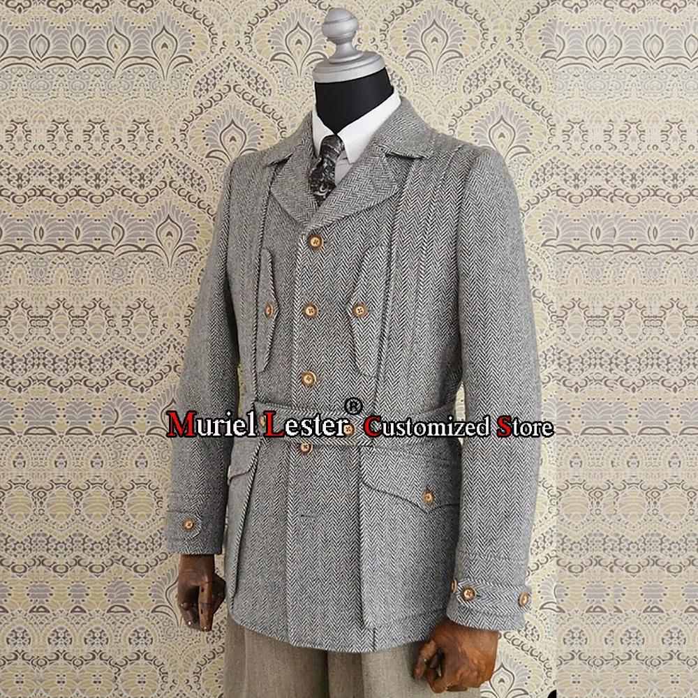 Vestes à chevrons grises pour hommes, blazer à boutonnage simple régulier, manteau à revers sur mesu