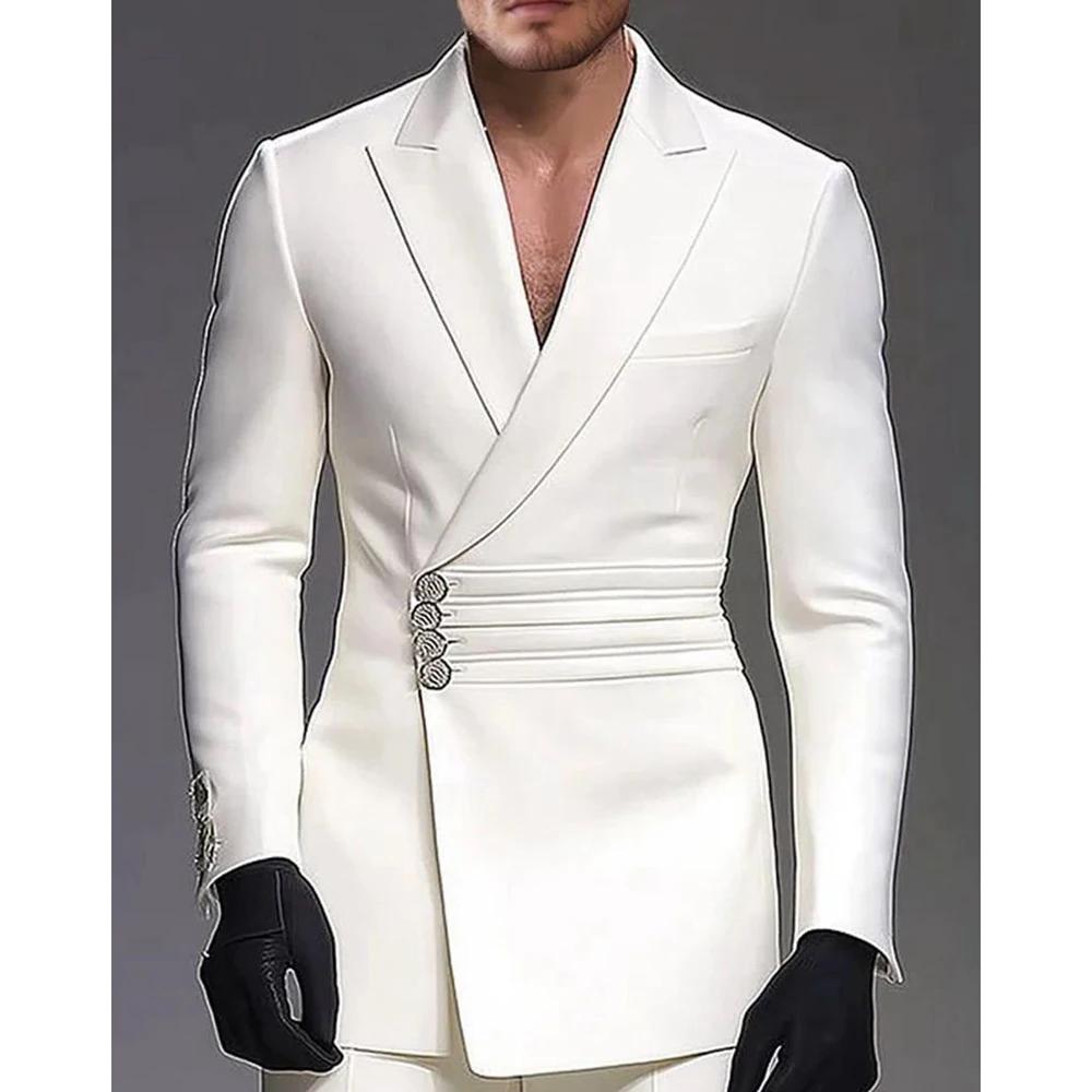 Costume de marié 2 pièces (veste + pantalon), coupe cintrée, prêt pour mariage, ensemble formel à re