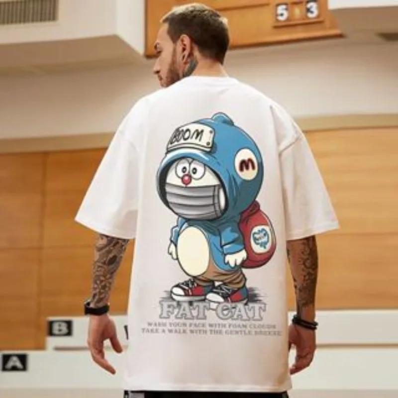 M-8XL hommes T-Shirt surdimensionné ample mode américaine Vintage masque Kitty imprimé T-Shirt Simpl