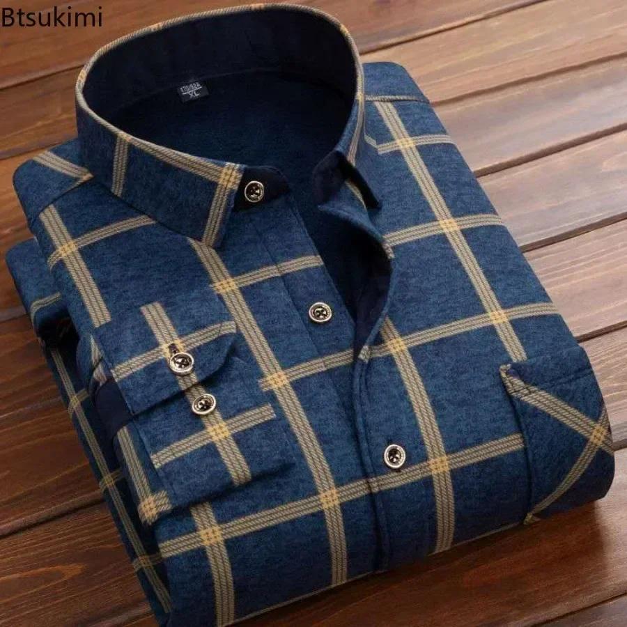 2025 hommes hiver chaud à manches longues chemises à carreaux flanelle fourrure doublé épais chemise