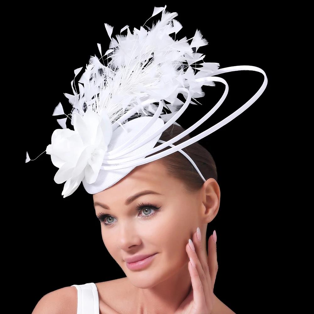 Nouveau Beige course Occasion Fascinator chapeaux nœud papillon mariée mariage église chapeaux femme