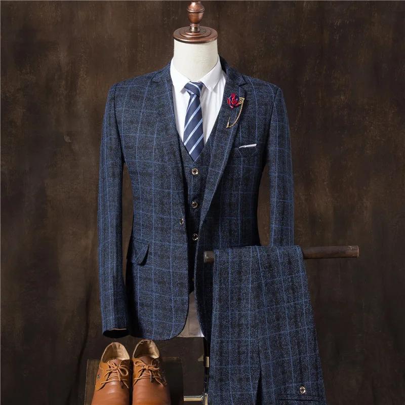 Vêtements de marié formels 3 pièces (Blazer + gilet + pantalon) costume pour hommes mode affaires Ge