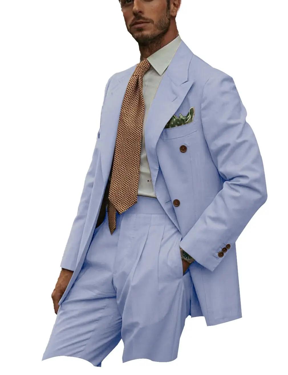 Costume 2 pièces en lin de couleur unie pour hommes, mode Business décontractée, été élégant, bal de