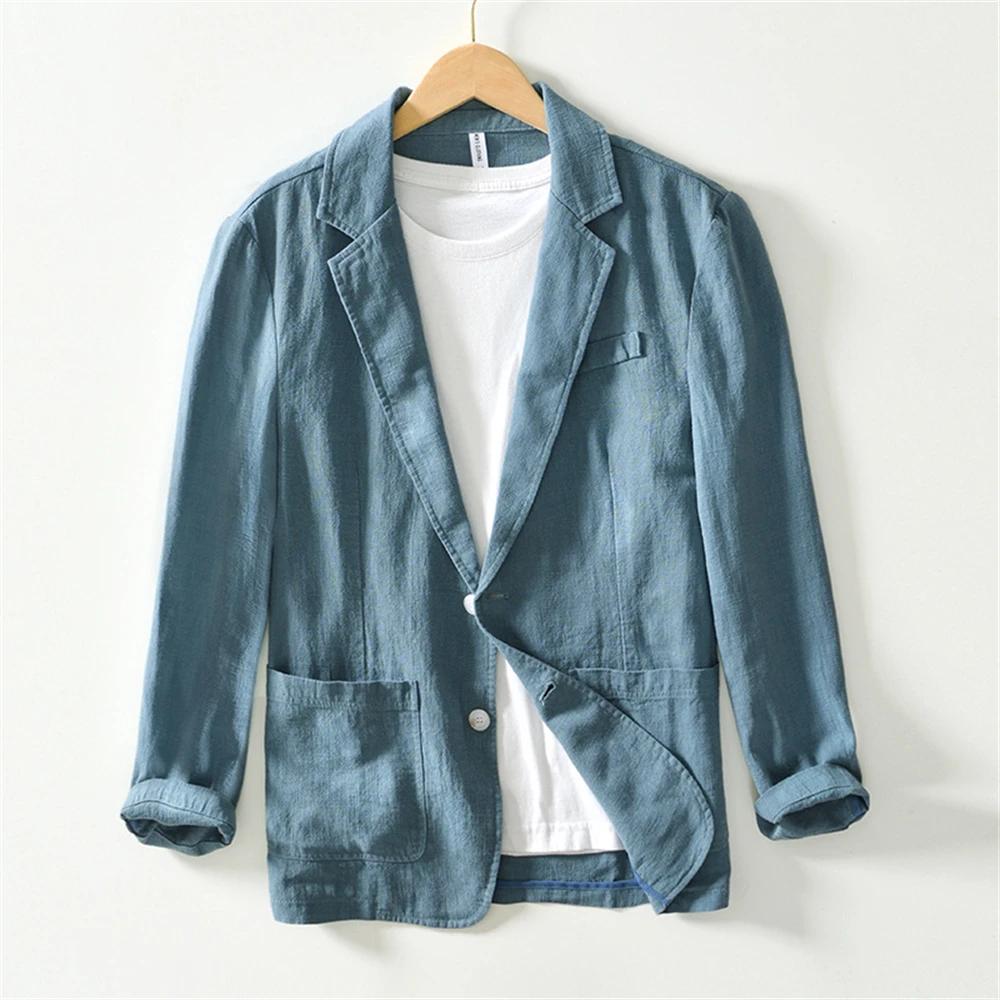 Veste de costume en lin pour hommes, 6 couleurs, Blazer léger et respirant, coupe ample, printemps-a