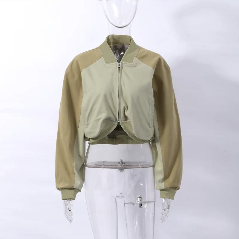 Blouson court pour femme, style bomber délavé, avec poignets côtelés, coupe courte, style vintage st