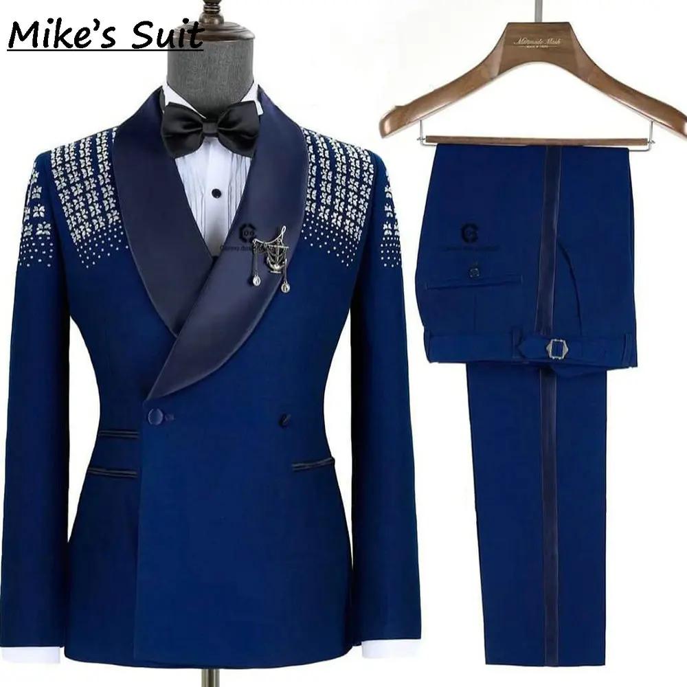 Costume De mariage perlé fait à la main, vêtements De marié pour hommes, smoking formel, ensemble de