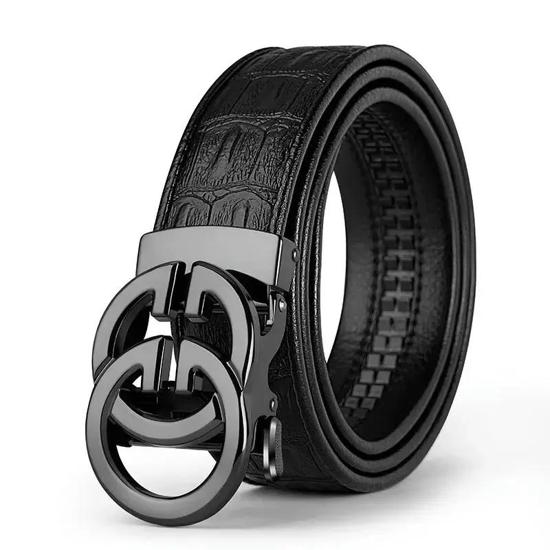 Ceinture en cuir véritable pour hommes, alliage métallique, structure automatique, marque de luxe, d