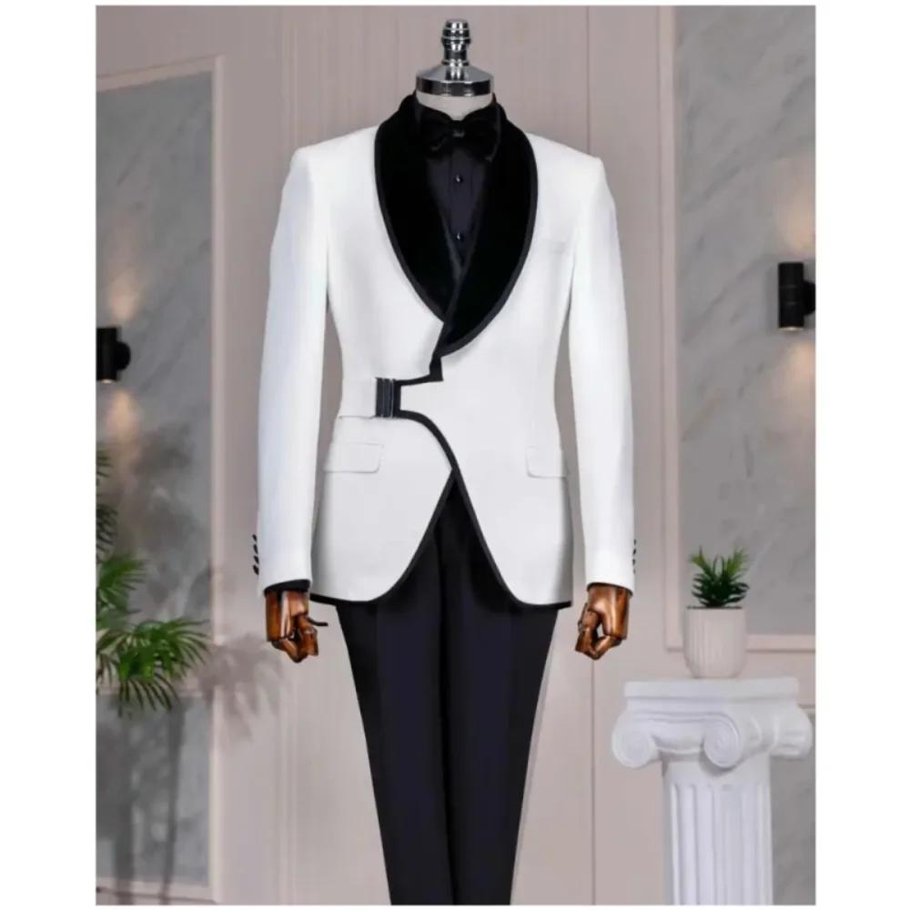Costumes pour hommes élégants 2 pièces avec revers châle à boucle, tenues de mariage, de cérémonie, 