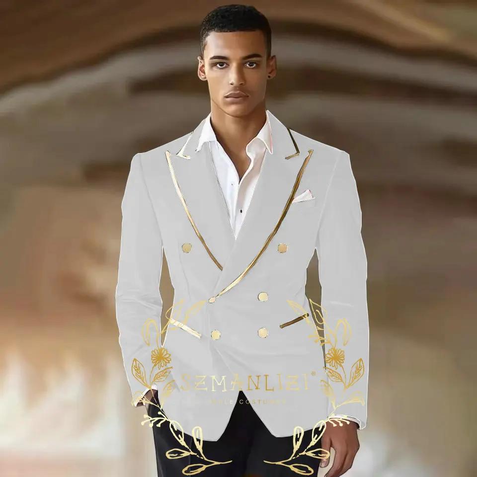 Costumes en velours pour hommes, ensemble 2 pièces, veste bleu Royal à Double boutonnage, pantalon n