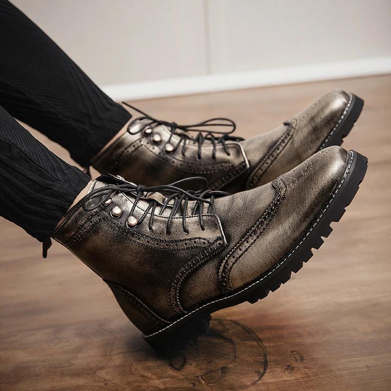 Bottes d'affaires sculptées à lacets pour hommes, Brogue haut