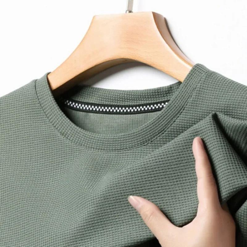 Nouveau T-shirt d'été à manches courtes et col rond gaufré pour hommes