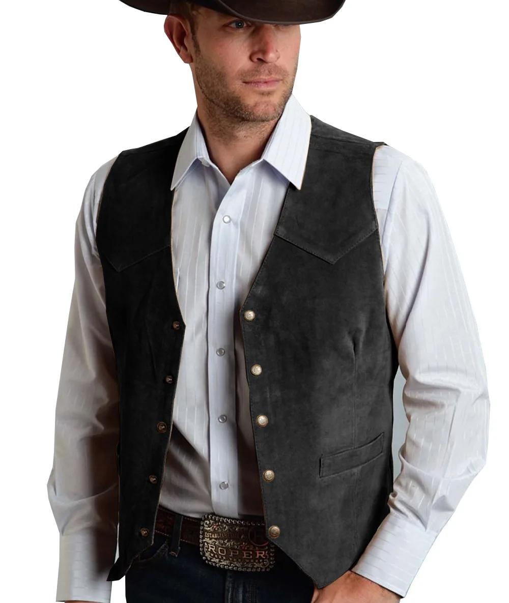 Gilet Homme en Daim Doré – Style Gentleman, Affaires, Vintage Western Cowboy, Coupe Slim Classique p