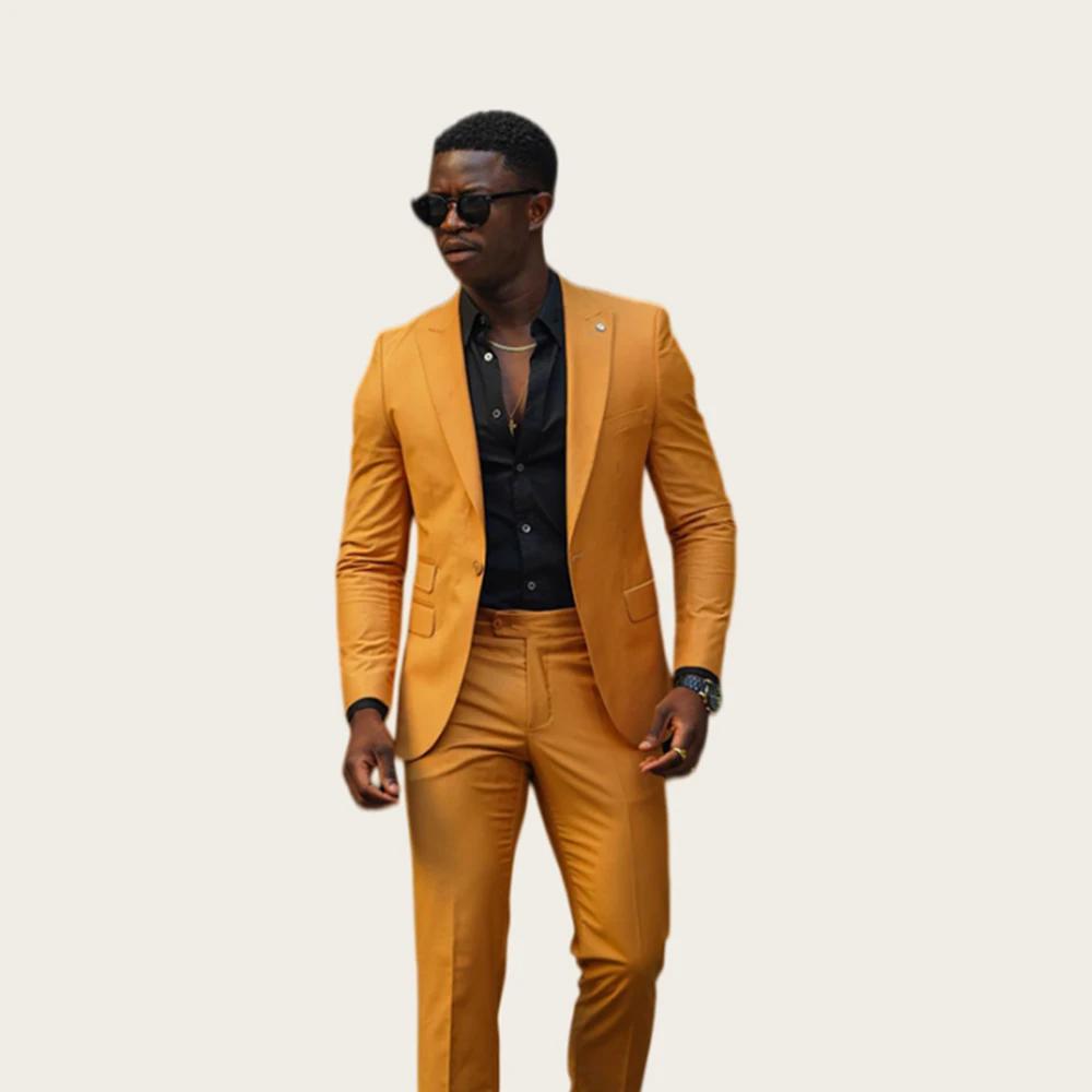 Costume homme jaune moutarde 2 pièces, smoking ajusté à revers crantés, pantalon court, idéal pour m