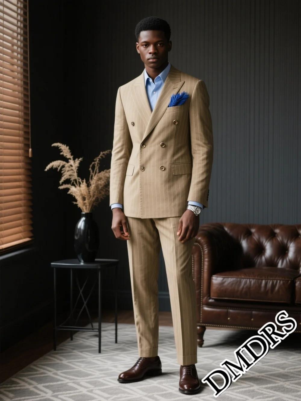 Costume à Double boutonnage pour hommes, ensemble de costume classique rayé pour mariage et affaires