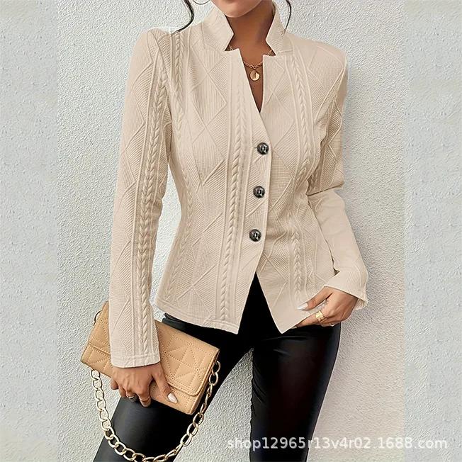 Blazer court boutonné à motifs, style élégant pour le quotidien, en tissu polyester, nouvelle collec