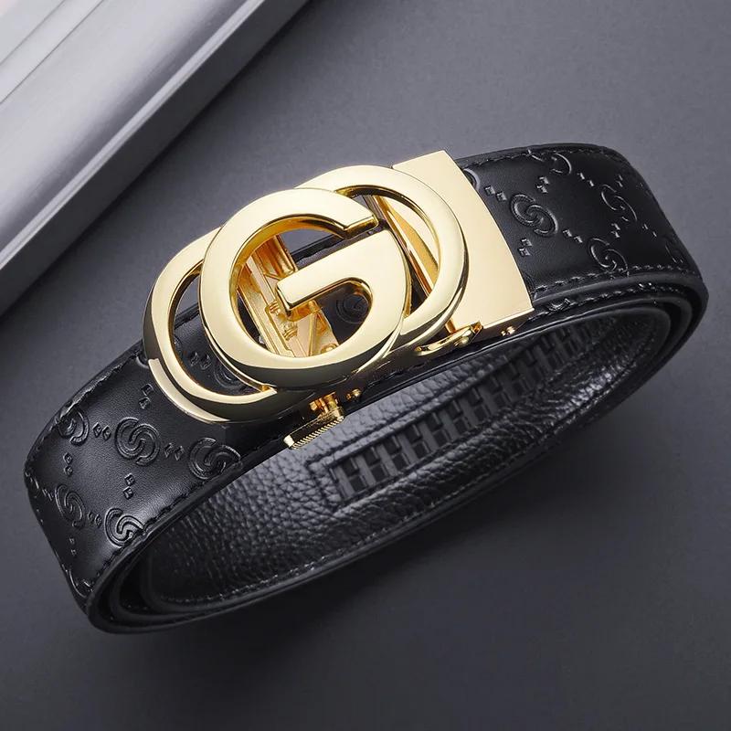Ceinture de luxe pour hommes, ceinture à boucle automatique pour hommes, ceinture en cuir véritable 