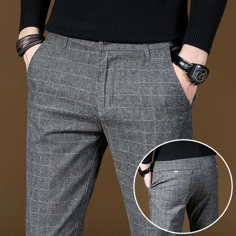 Pantalon de costume pour hommes, gris, à carreaux, droit, bon marché, vêtements d'été, Premium, fin,