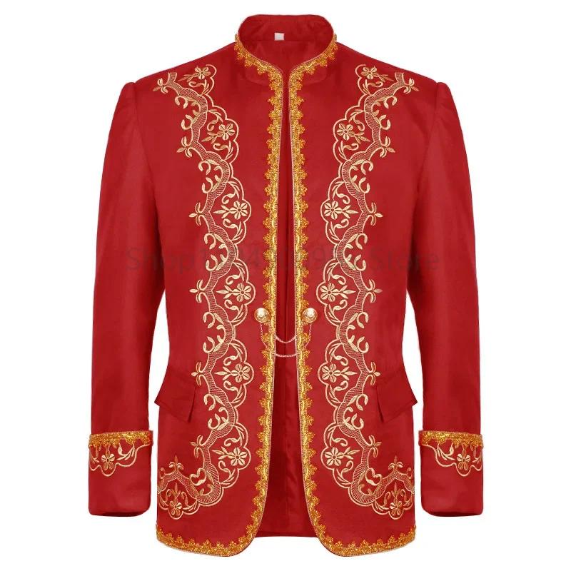 Veste de robe de cour incrustée d'or pour hommes, vêtements de spectacle de bal médiéval, Costumes d