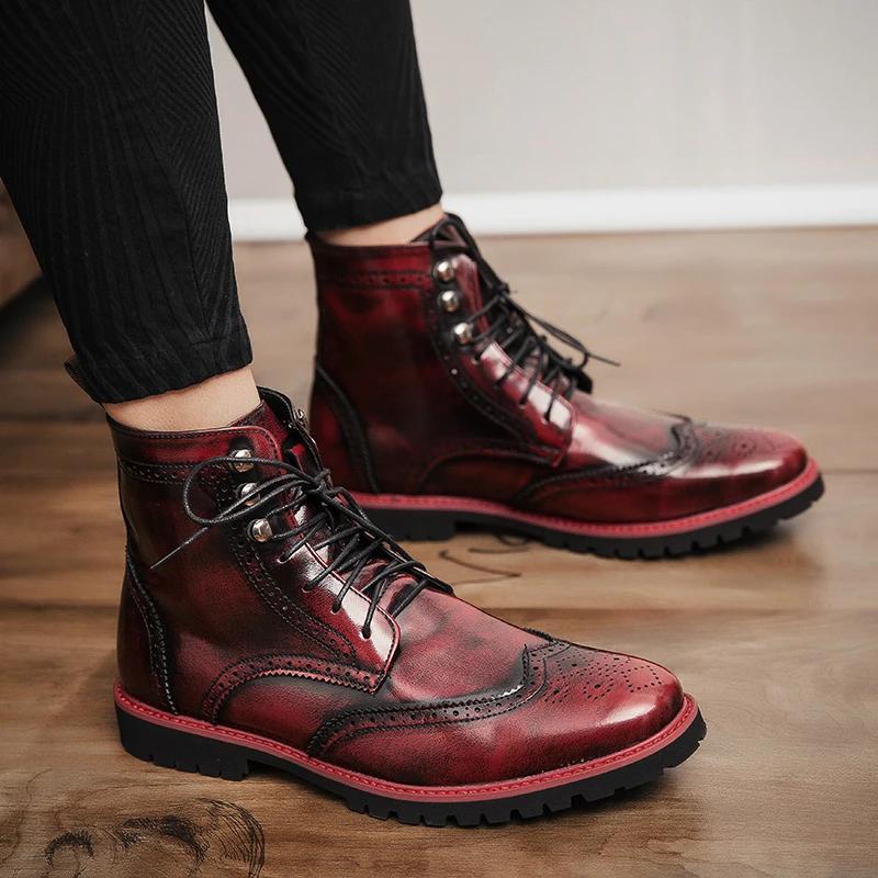 Bottes d'affaires sculptées à lacets pour hommes, Brogue haut