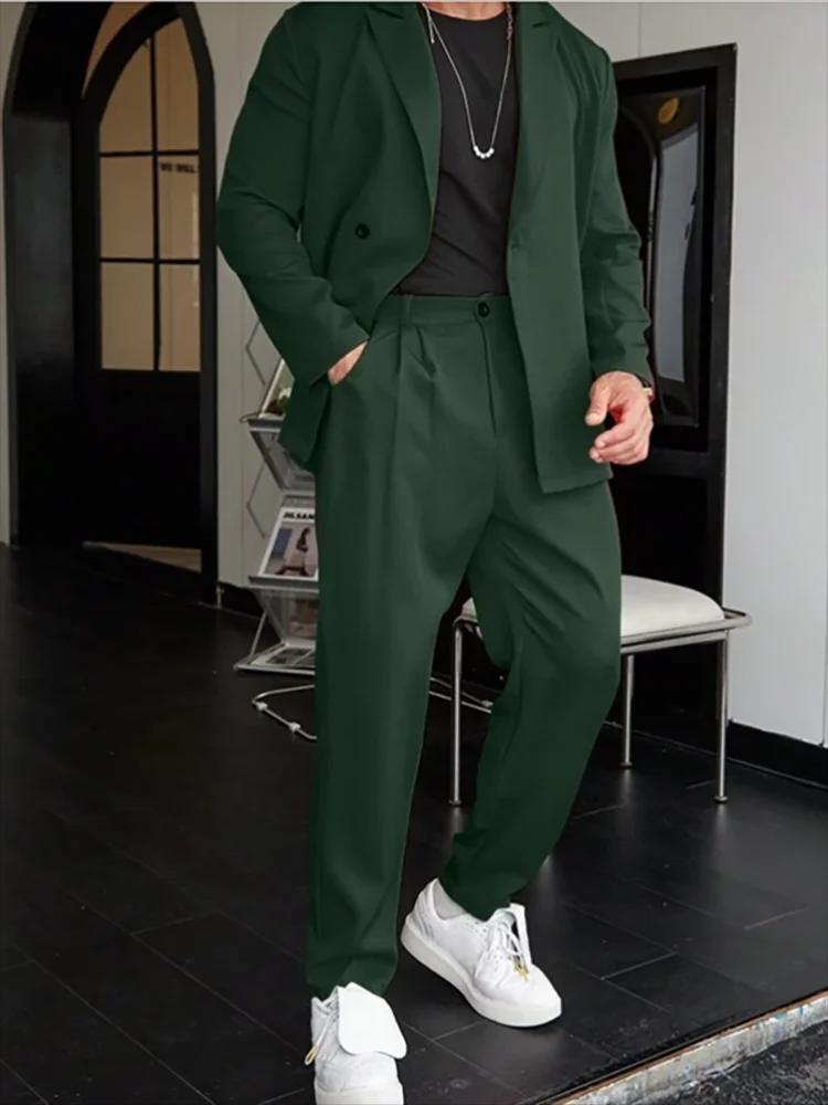 Costume vert pour homme, blazer de mode formel, simple boutonnage, revers pointus, sur mesure, 2 piè