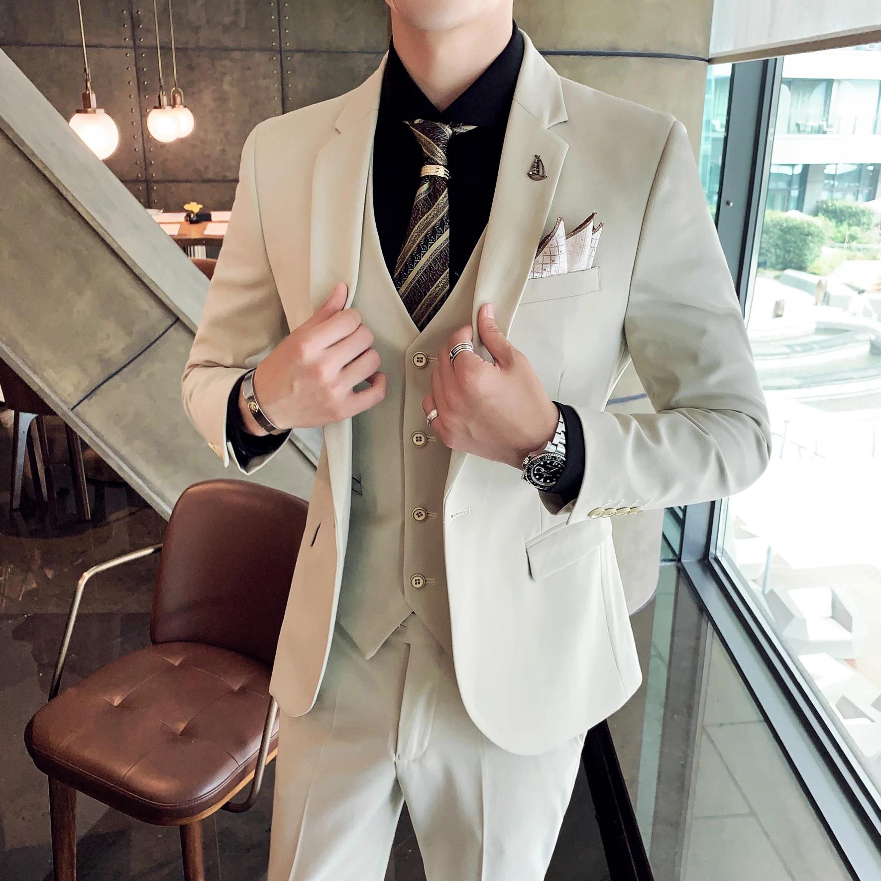 Ensemble de costume trois pièces pour hommes, tenue de Banquet de mariage d'affaires décontractée, b