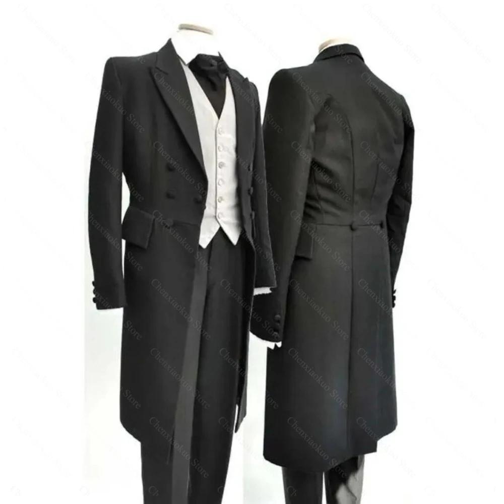 Costumes pour hommes noir mode mariage manteau marié Chic pic revers Double boutonnage costume mascu