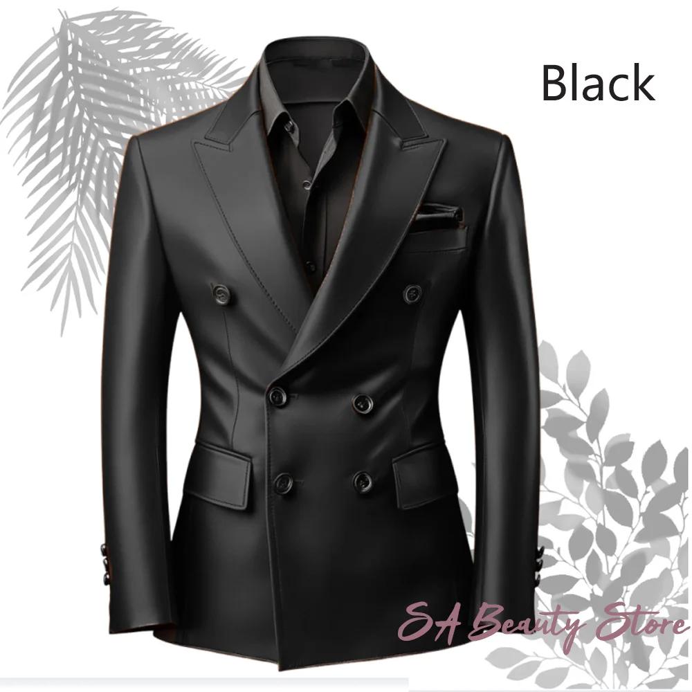 Veste de costume en cuir PU pour homme, blazer croisé à revers, manteau pour mariage, soirée, bal, d