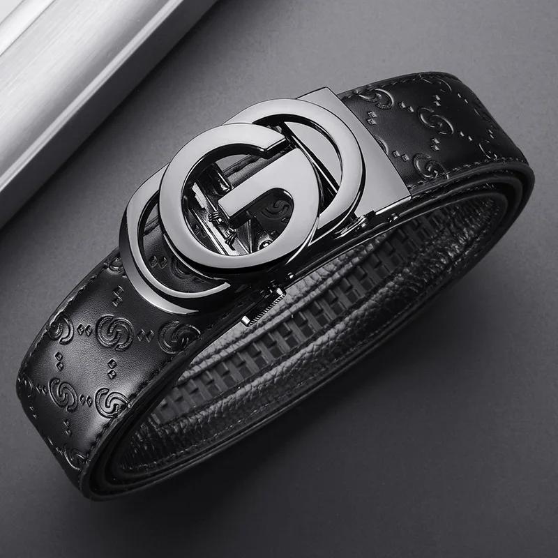 Ceinture de luxe pour hommes, ceinture à boucle automatique pour hommes, ceinture en cuir véritable 