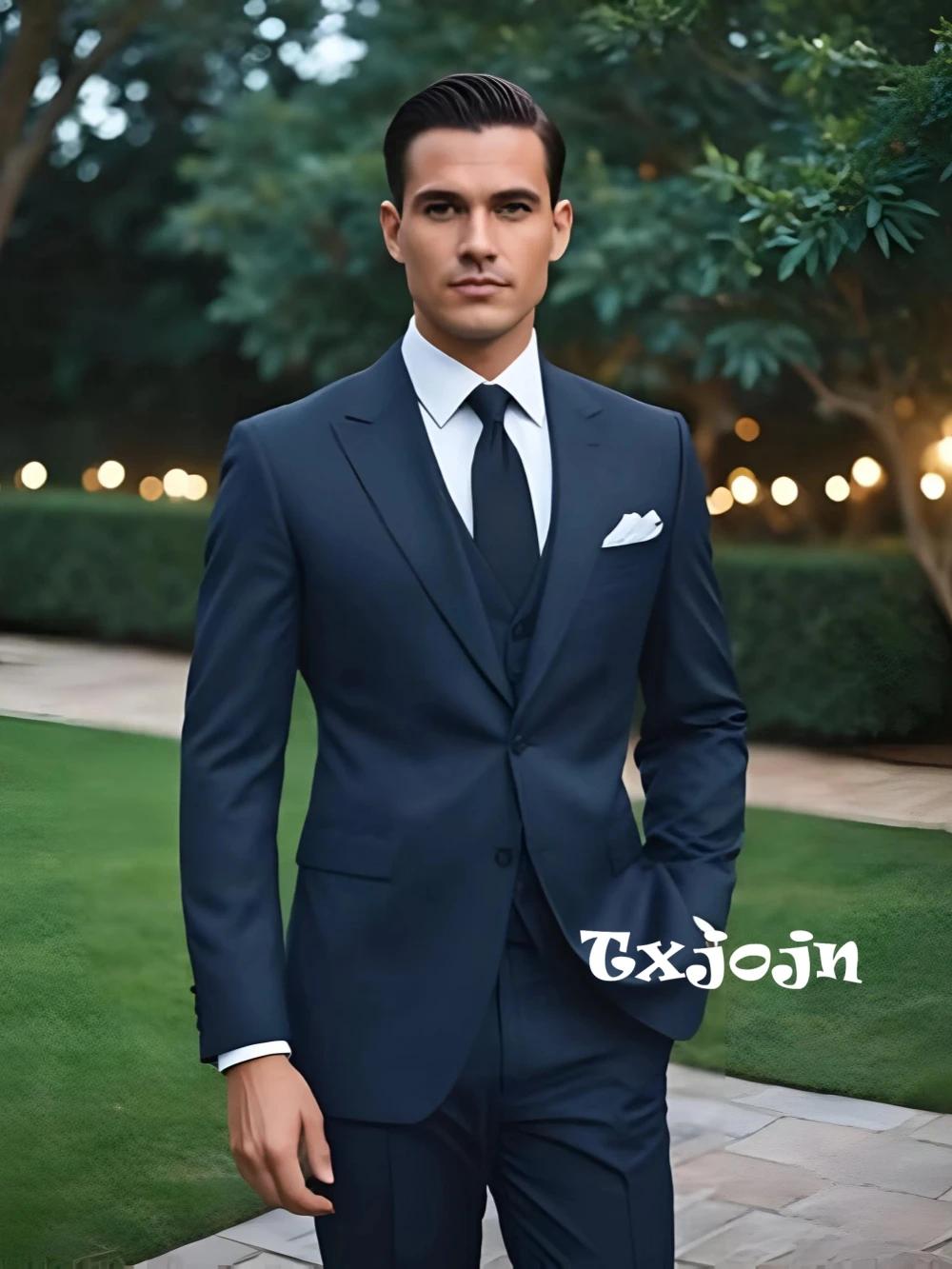 Costume de cérémonie classique pour homme, 3 pièces (blazer, gilet, pantalon), bleu élégant, pour ma