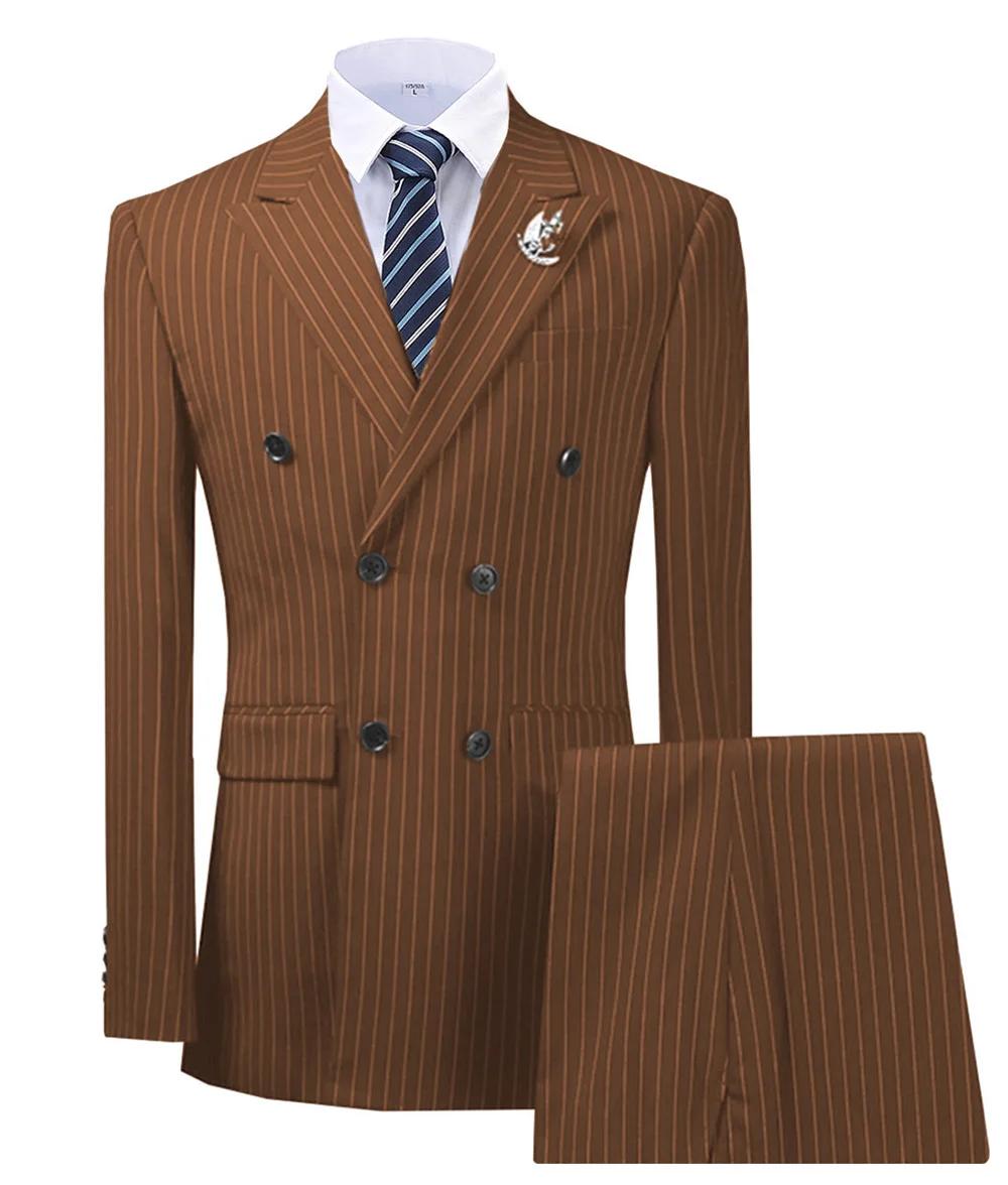 Costumes pour hommes à rayures vert Olive Double boutonnage pour mariage sur mesure homme Costume ma