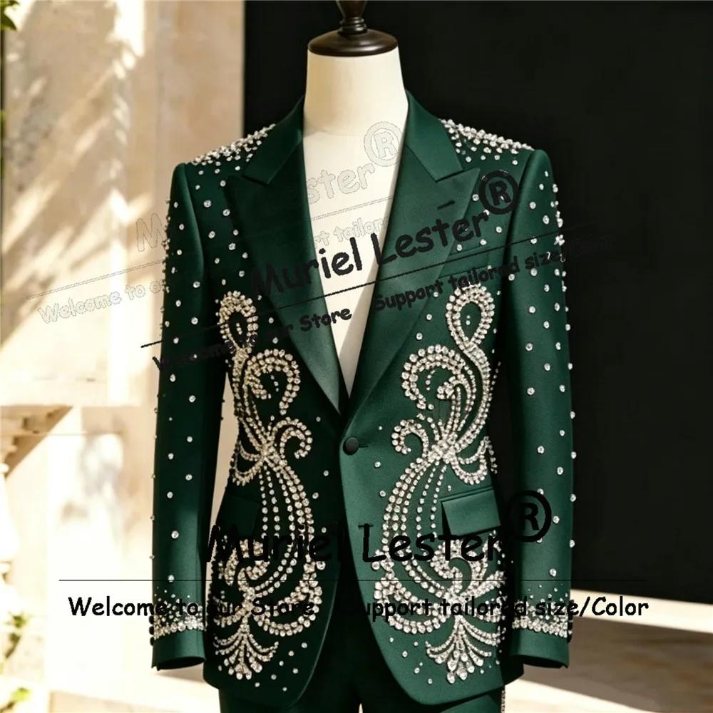 Costume brillant pour hommes, pour mariage, veste perlée avec strass, gilet et pantalon, ensemble 3 