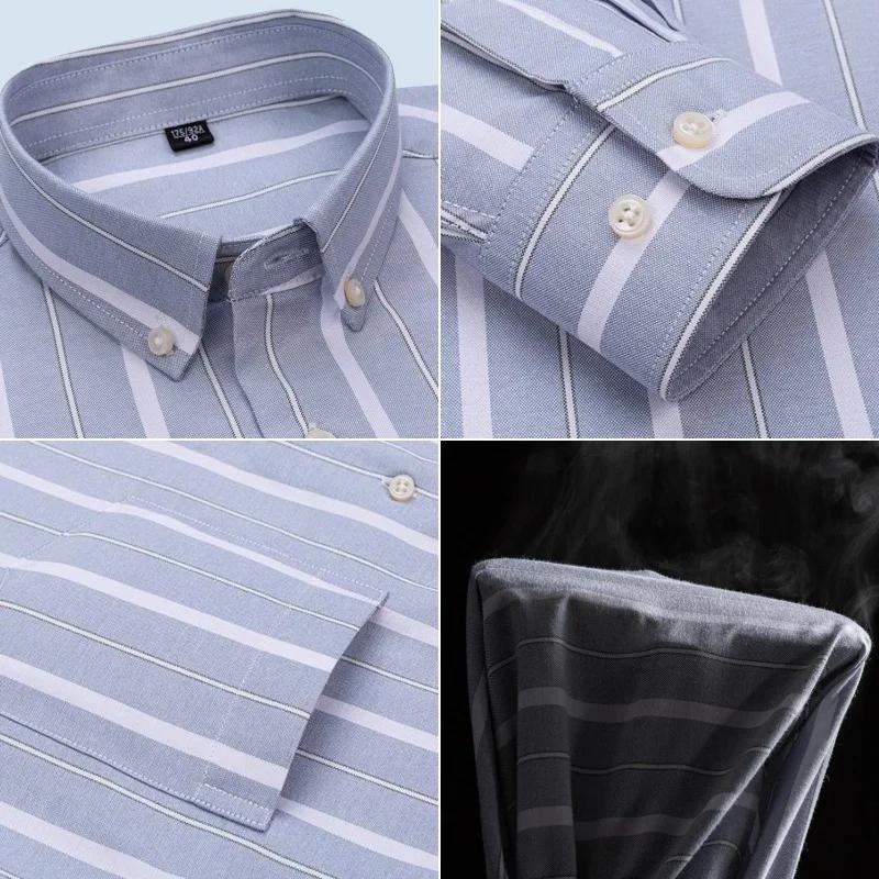 Chemises sociales pour hommes à manches longues 100% pur coton Oxford boutonné Plaid formel mâle vêt