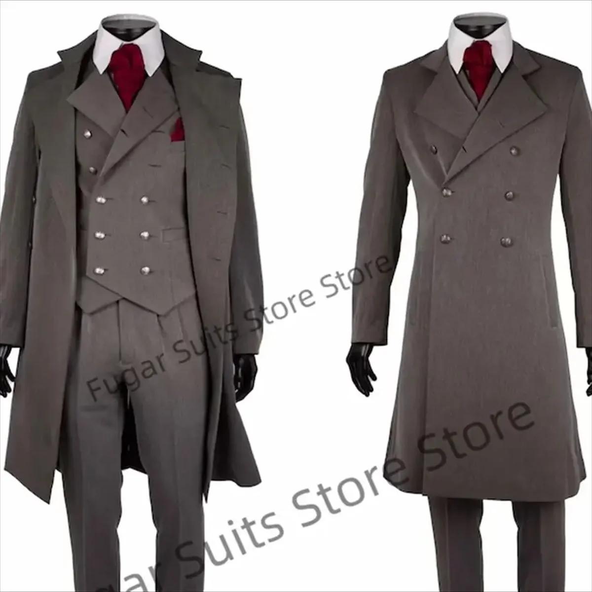 Costumes classiques gris pour hommes, coupe cintrée, revers cranté, Tuxedos de mariage, ensembles de