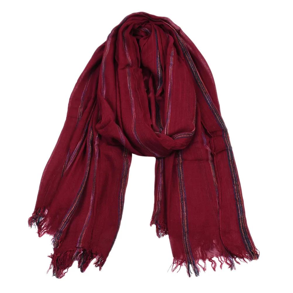 Écharpe en lin de coton rayé pour hommes, écharpes chaudes, gland court, châle Pashmina, accessoires