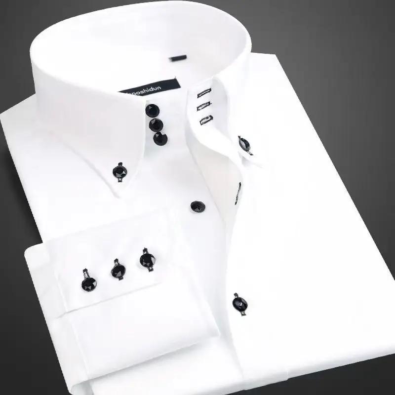 Chemise habillée pour hommes col boutonné formel affaires à manches longues décontracté mode coréenn