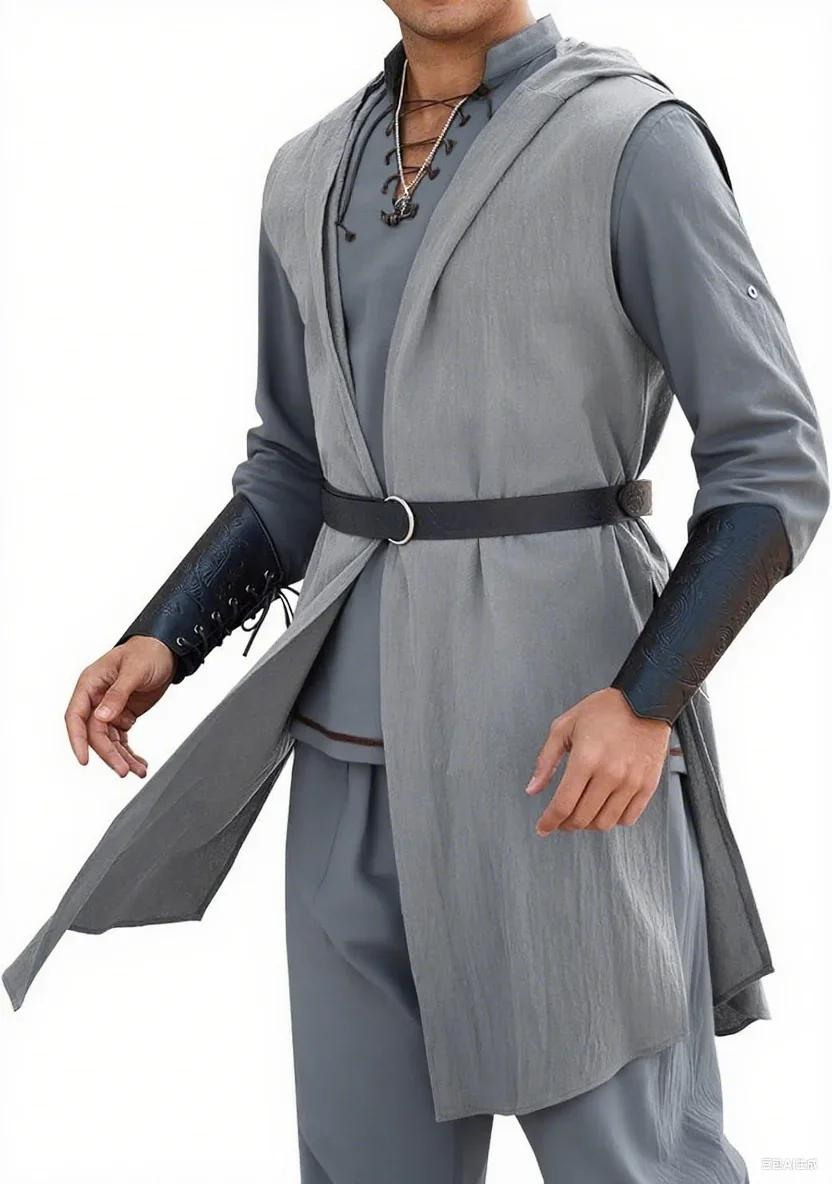 Runcati – Costume de la Renaissance pour hommes, manteau à capuche, chevalier médiéval, tunique sans