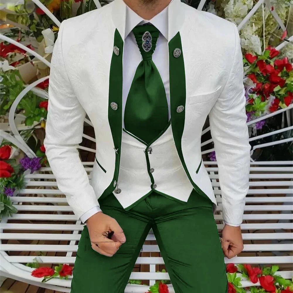 Costume élégant pour hommes, smoking de marié de mariage, bleu Royal avec motif blanc, veste, pantal