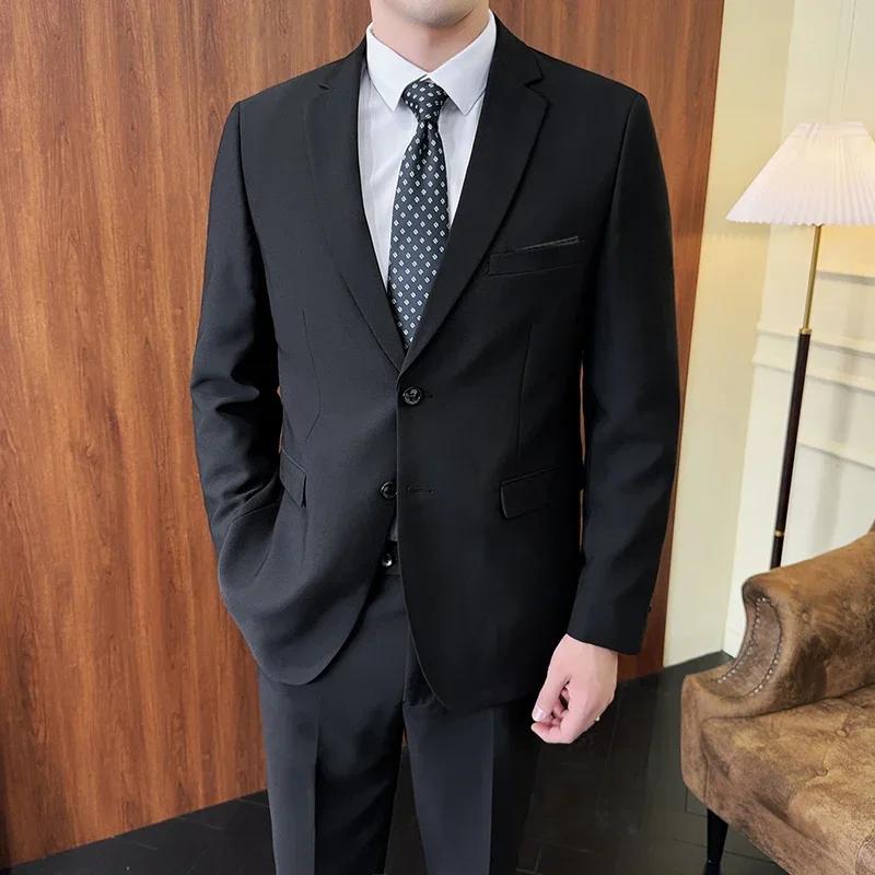 Costume (Blazer + pantalon) pour hommes, décontracté, formel, Business, couleur unie, hôte quatre sa