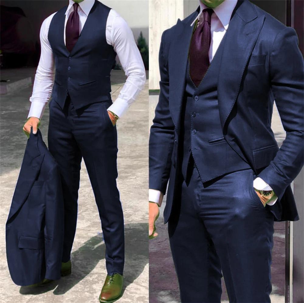 Costumes d'affaires formels de couleur unie, costumes complets pour hommes, col pointu, simple bouto