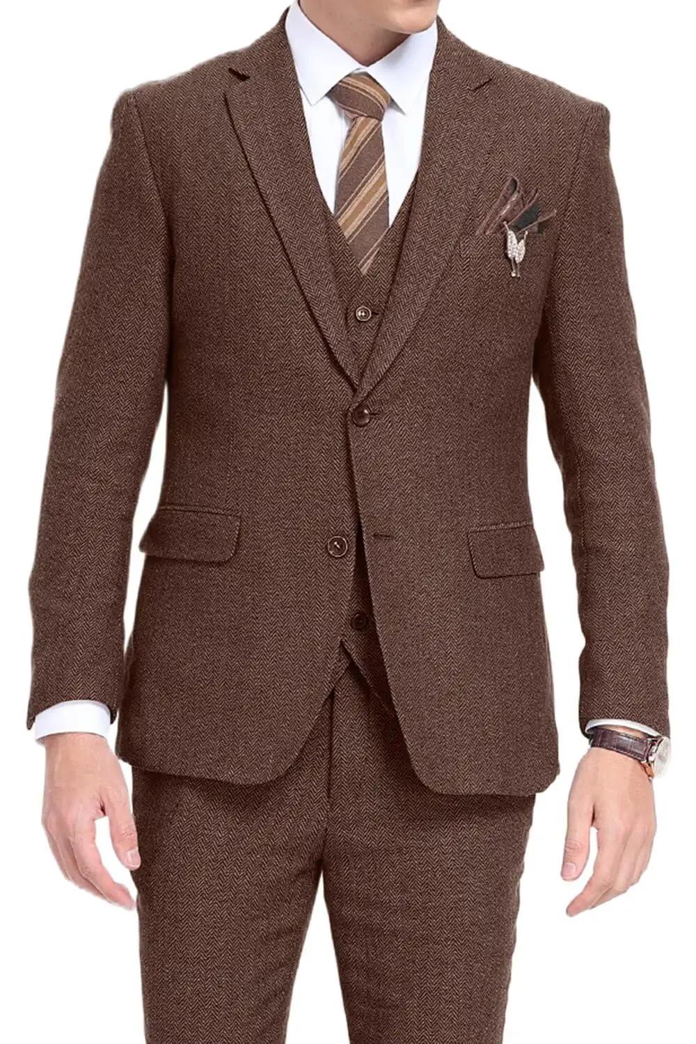 Costume à chevrons pour hommes, coupe cintrée, 3 pièces, classique rétro, costume de mariage, Tuxedo