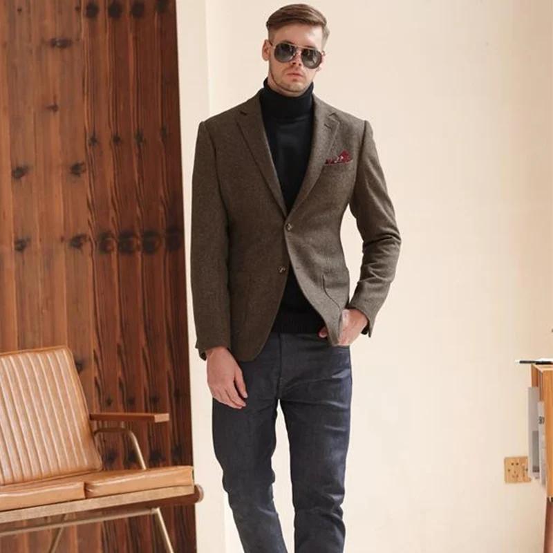 Costume en laine grossière rétro épais pour hommes, veste de costume d'affaires décontractée de Styl