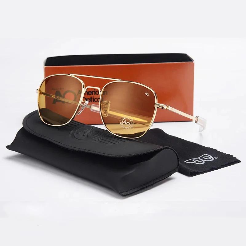 Lunettes de soleil pour homme, marque AO, design militaire américain, verres optiques en verre, lune