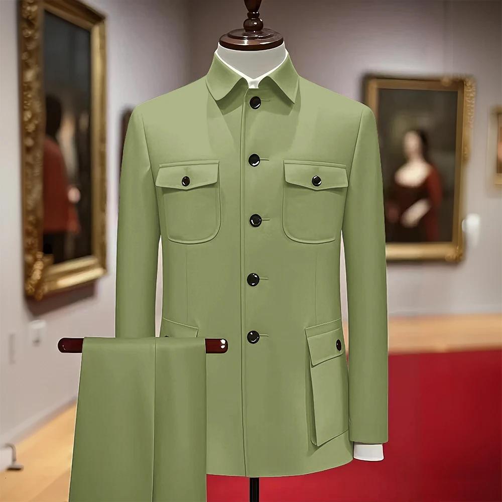 Costumes élégants pour hommes, de haute qualité, col mandarin, ensemble veste et pantalon 2 pièces, 
