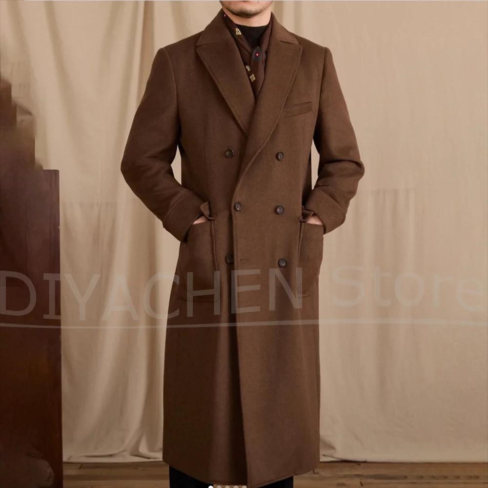 Manteau long pour homme en mélange de laine, croisé, col à revers, élégant, pour affaires, décontrac