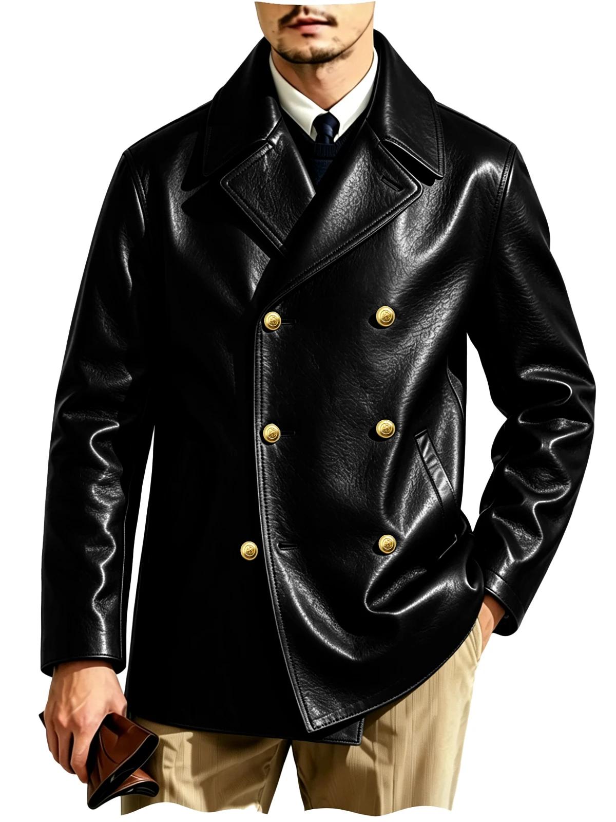 Blazer en cuir de luxe pour homme, croisé, décontracté, en similicuir, veste de costume, manteau for