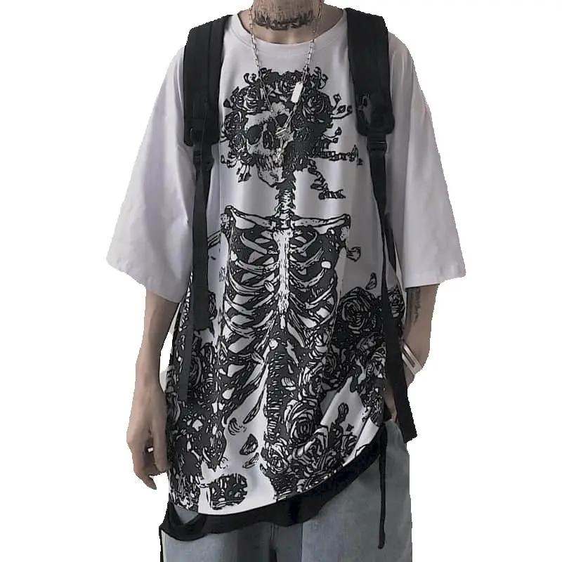 T-shirts pour hommes 2023 été Streetwear haute rue gothique crâne t-shirt ample surdimensionné à man