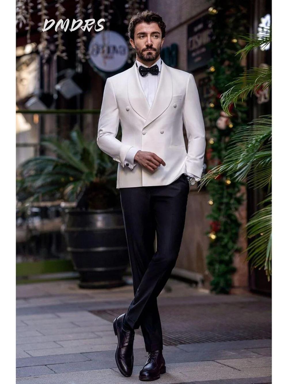 Beau costume blanc pour hommes, costumes de mariage élégants à Double boutonnage, ensemble de costum