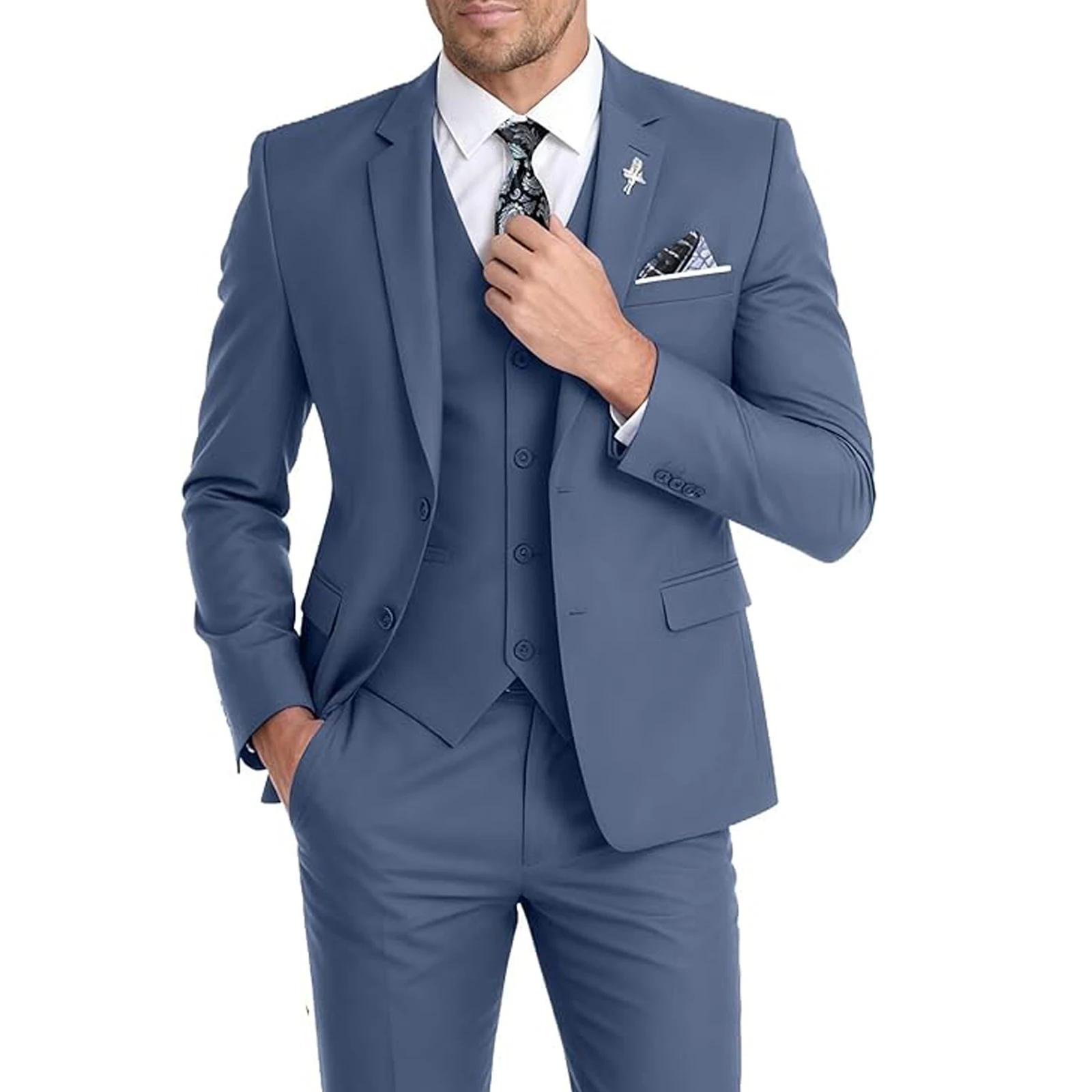 Costume homme 3 pièces, blazer, gilet, pantalon, coupe ajustée, veste formelle pour affaires, mariag