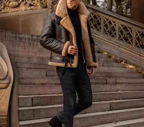 Vestes d'hiver en cuir pour hommes, doublure en peluche, chaudes et confortables, manteaux en cuir d