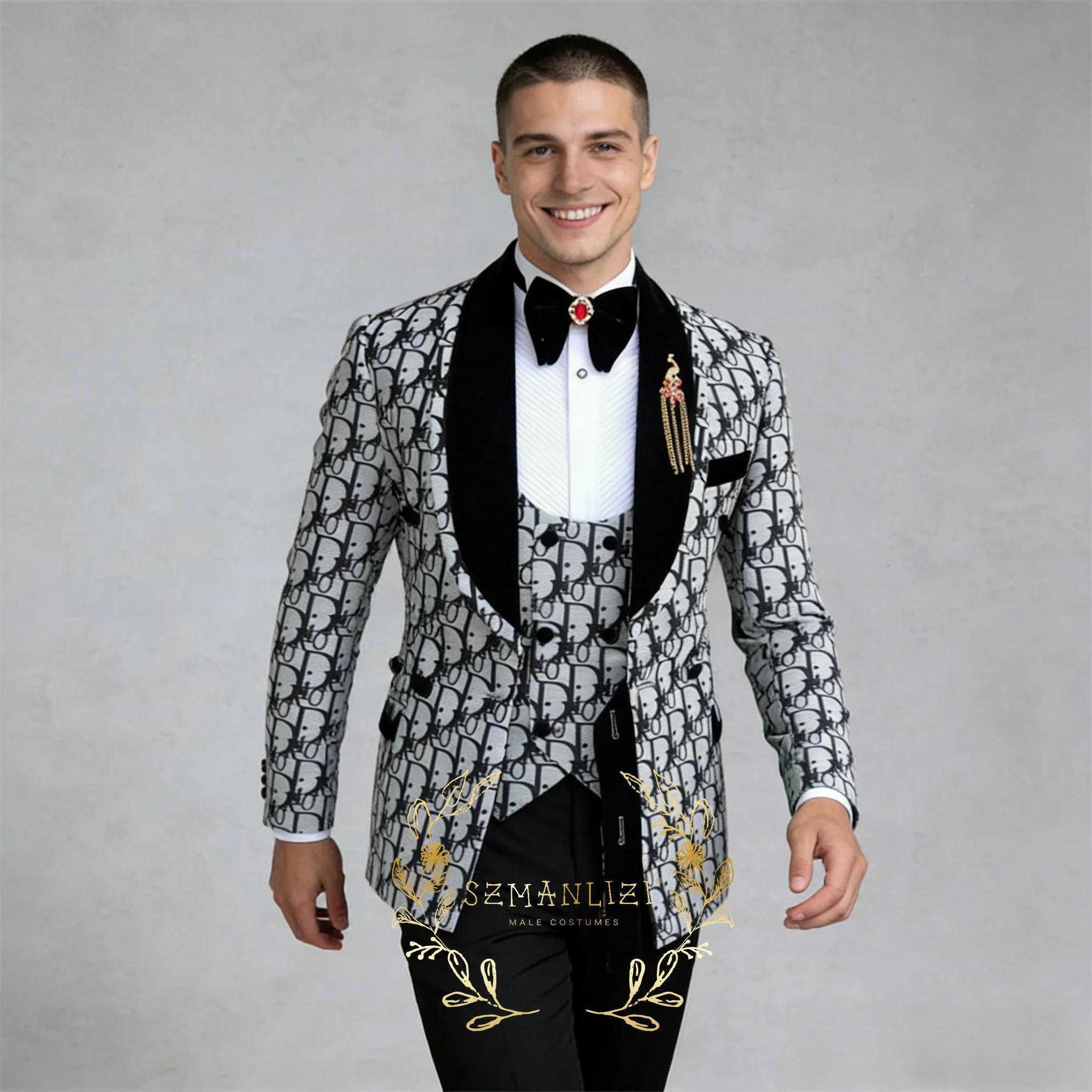 Costume Homme 3 Pièces Slim Fit à Carreaux Floraux : Blazer, Gilet et Pantalon – Idéal pour Mariage,
